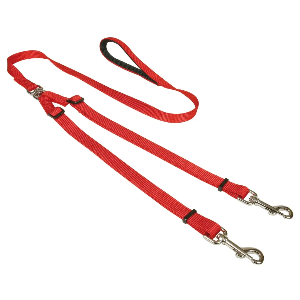 LAISSE REGLABLE 2 CHIENS ROUGE µ