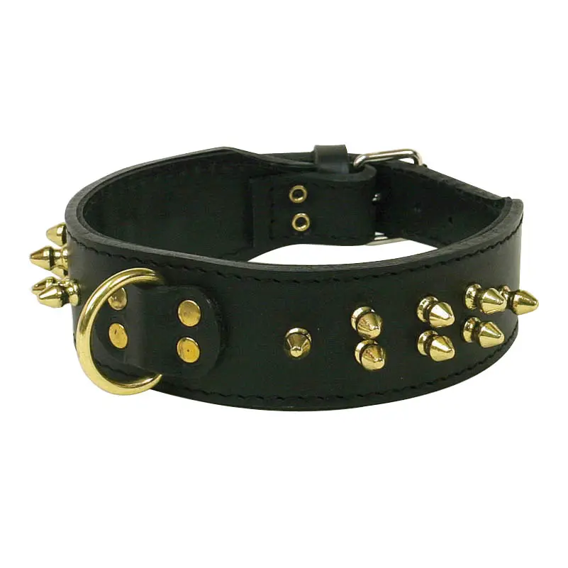 COLLIER CUIR NOIR "ATTILA" CLOUTE DORE µ 'Fin de série'