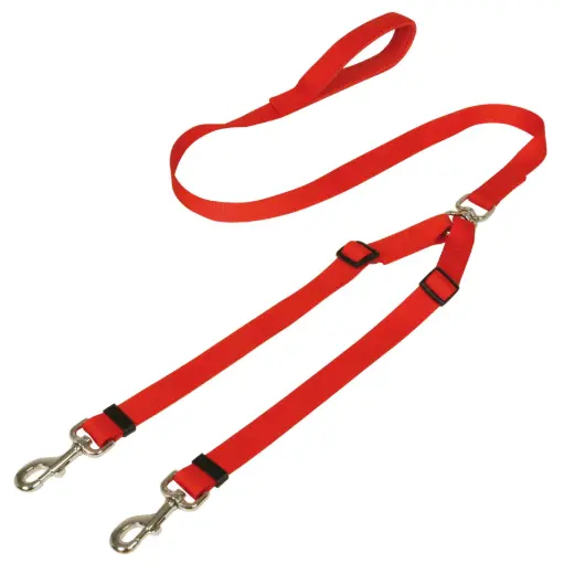 LAISSE REGLABLE 2 CHIENS ROUGE µ