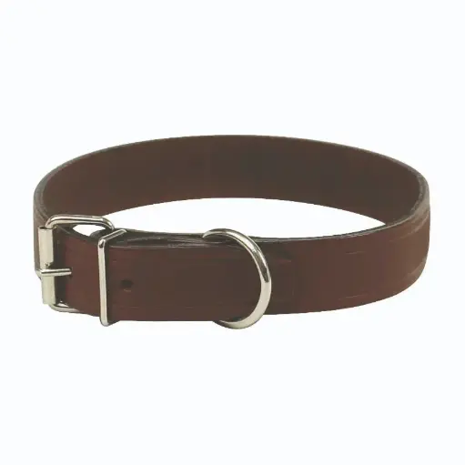 COLLIER CUIR RIVETÉ MARRON 